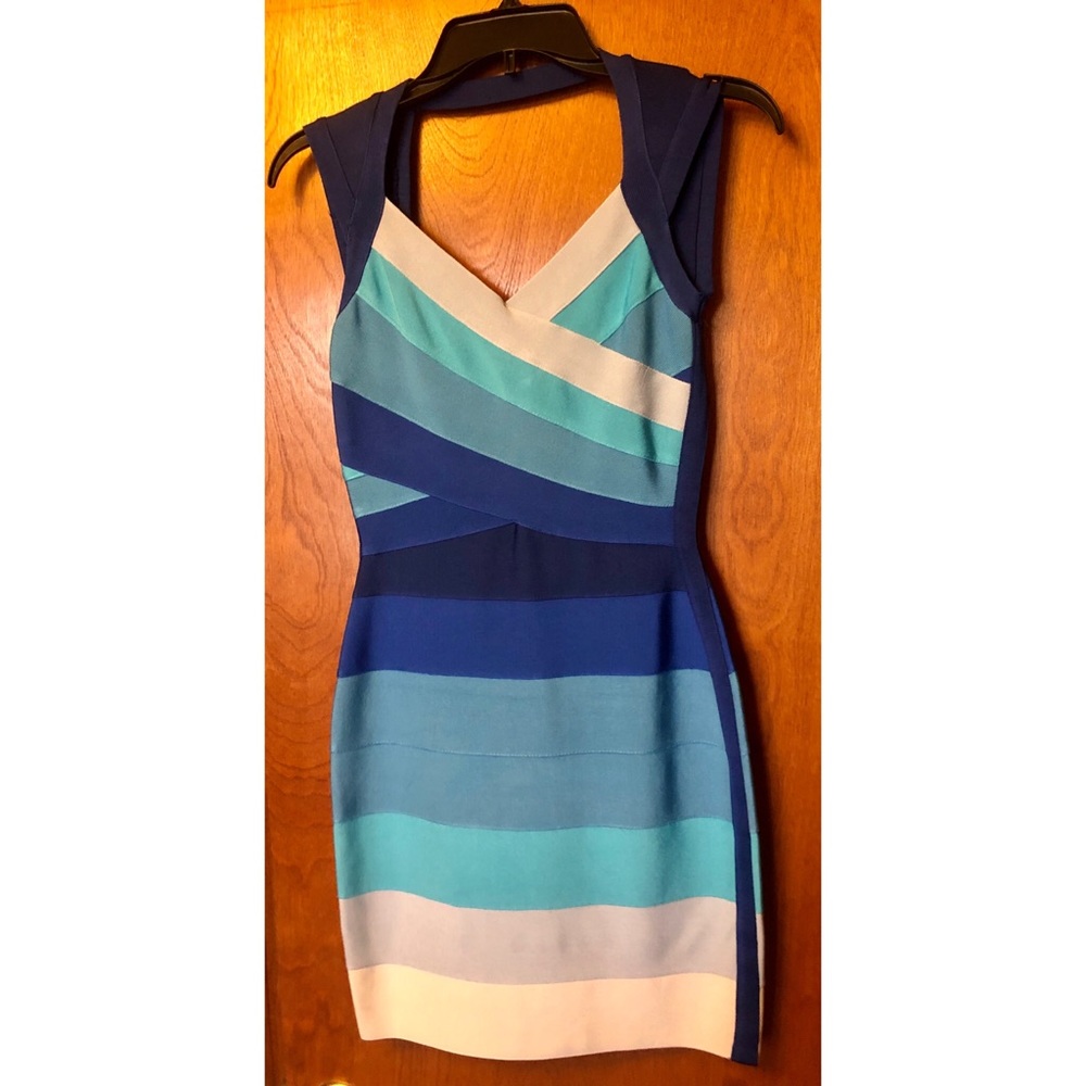 Shades of Blue Stripped Bandage Dress